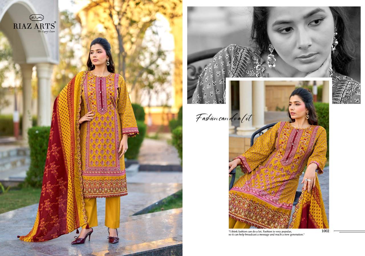 Bin Saeed Vol 16 By RIAZ ARTS 1001 To 1006 Series Pakistani Suits Ethnic Wear COTTON CAMRIC LAWN Dresses At Wholesale